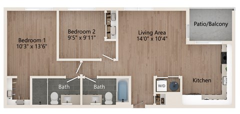 floor plan 1 bedroom 1 bathroom floor plan, opens a dialog